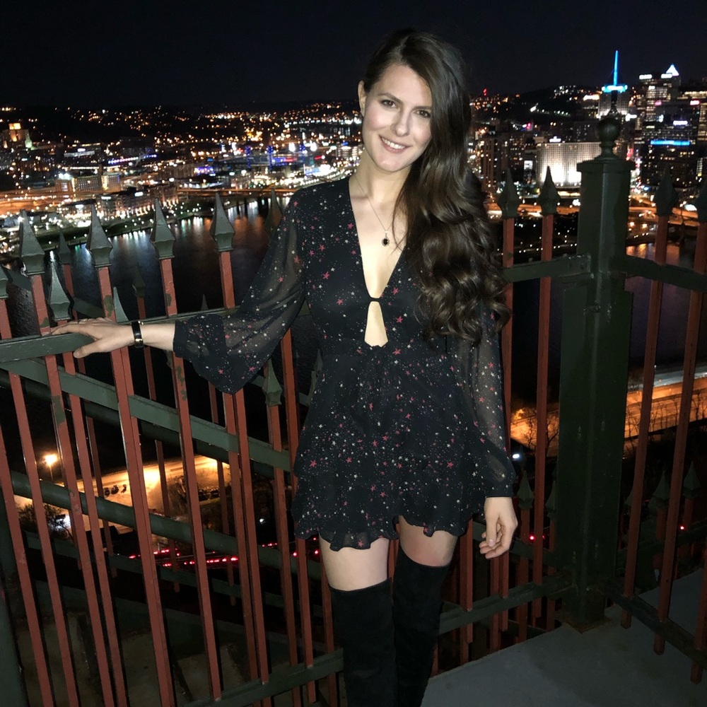 Lush size small mini dress black with red and cream stars